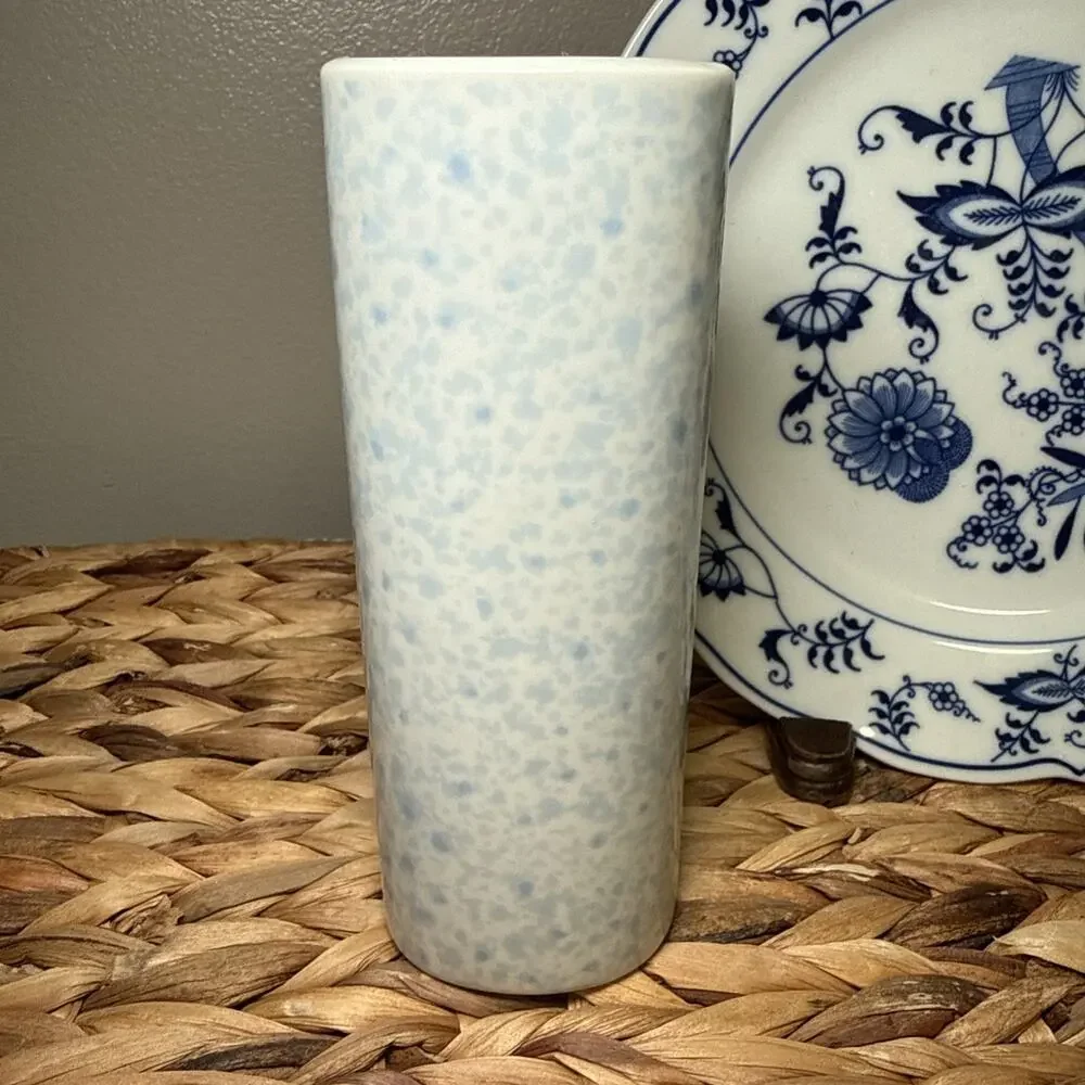 Vintage FTD Especially For You Japan Blue Speckled Bud Vase 6.25” Porcelain
